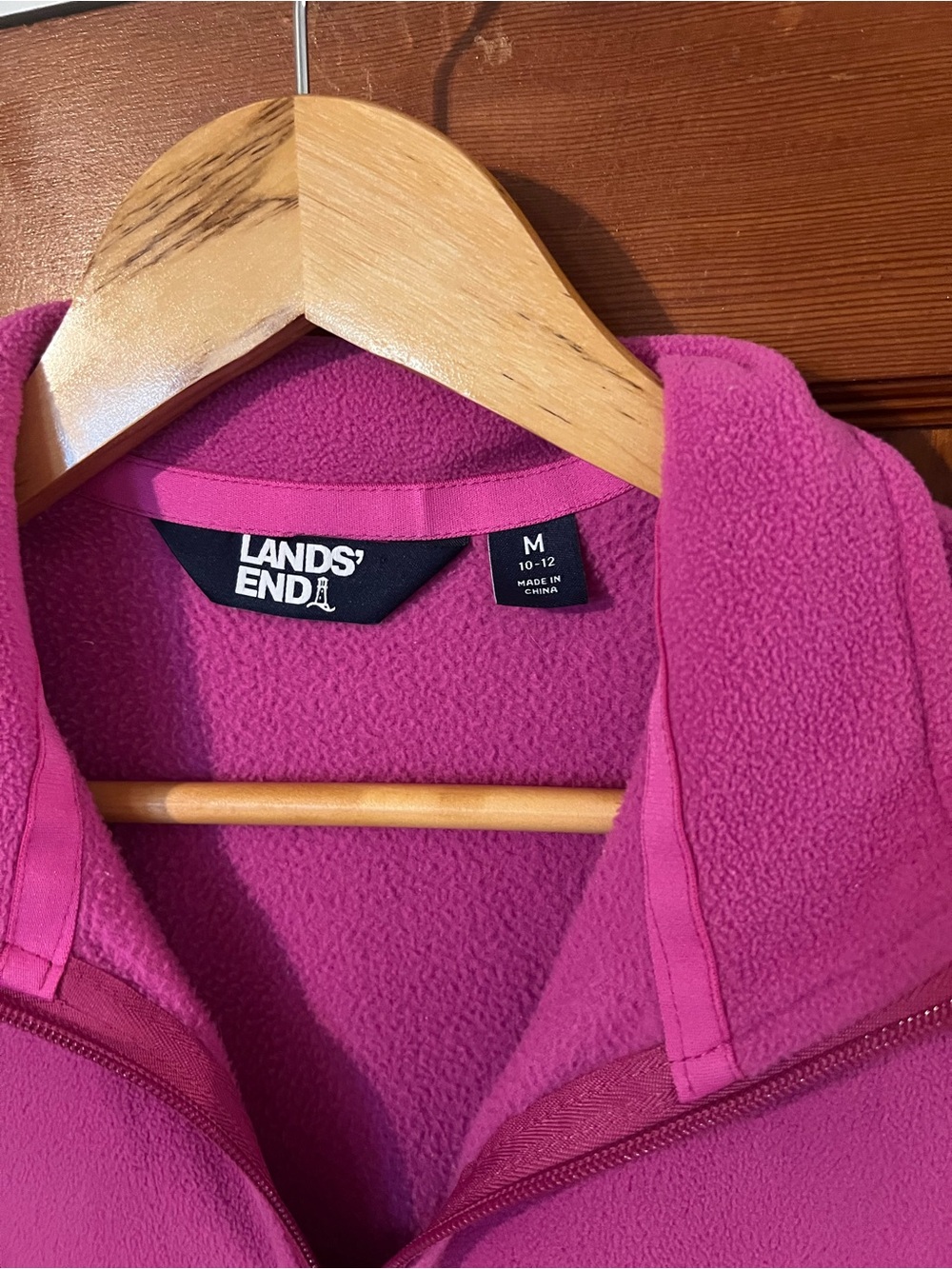 Lands’ End Fuchsia Pink Fleece Vest Medium Full Zip Cozy Layering - Picture 3 of 10